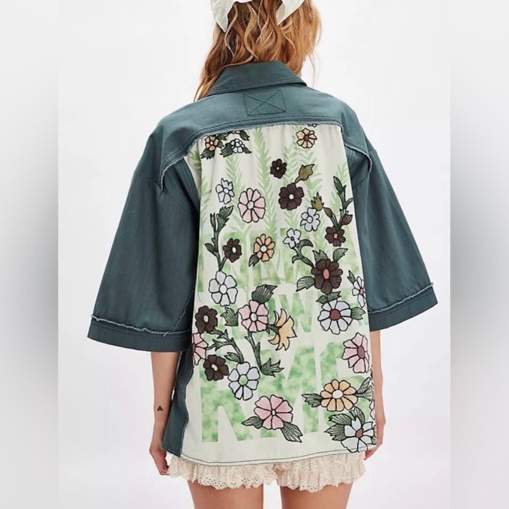 Free People Floral Embroidered Top - Green and Blue - Picture 2 of 7